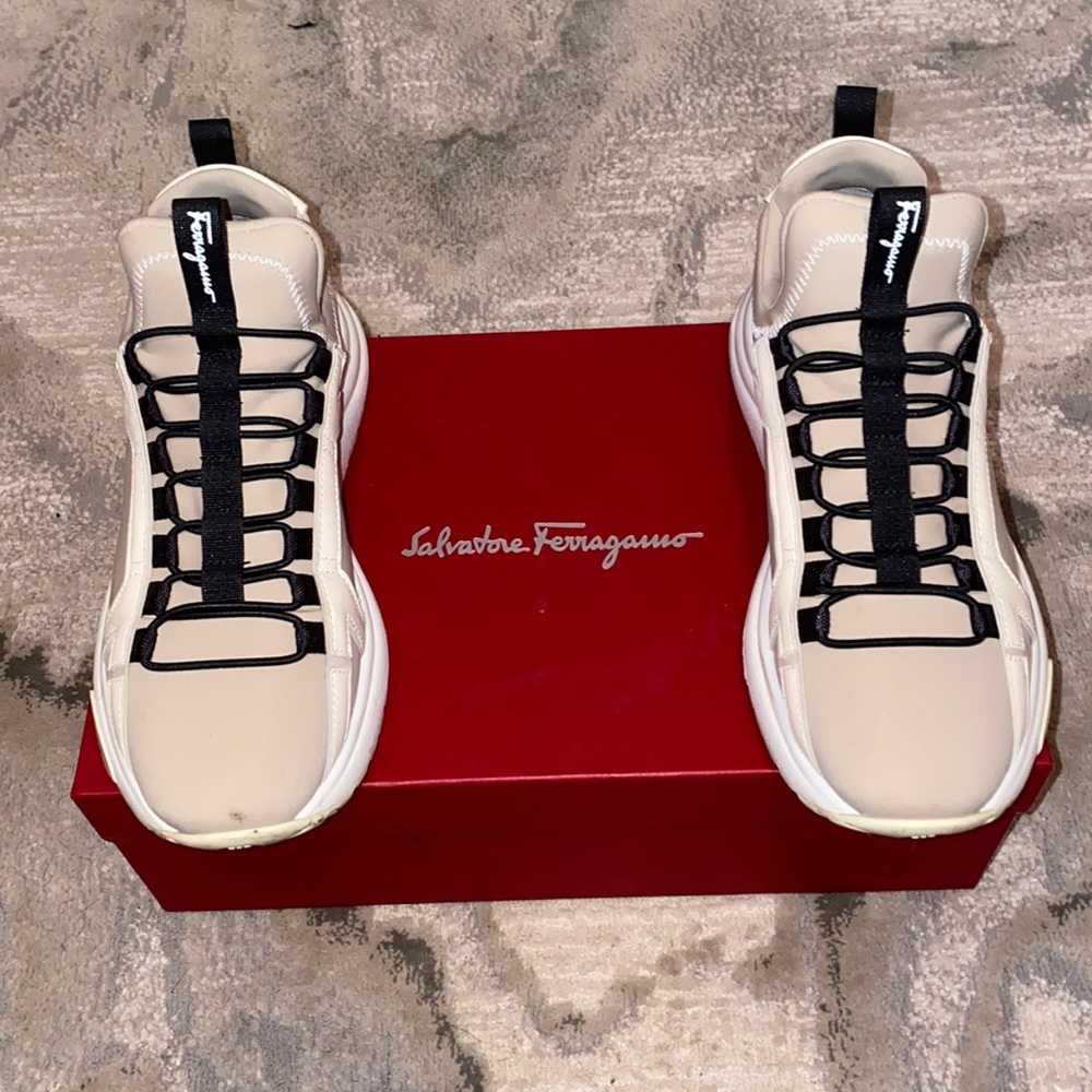 Salvatore Ferragamo Cream and Black Sneakers